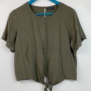 Style Envy soft rayon tie waist top, olive army green pull over blouse, EUC